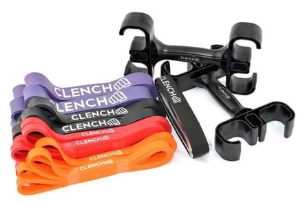 Clench Fitness heavy bands with handles & anchor strap